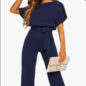 ASYOLY Jumpsuits for Women Casual Loose Batwing Sleeve Crewneck Rompers Long M